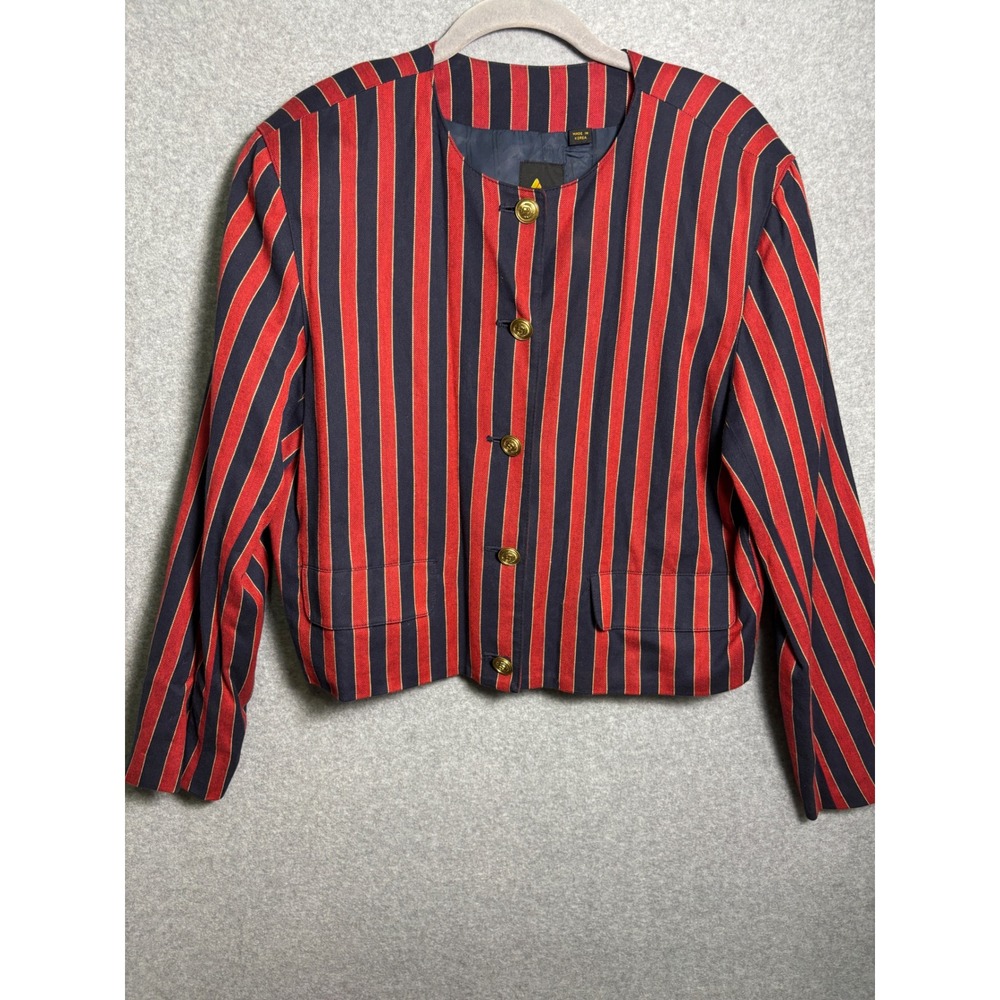 Vintage Liz Sport Striped Cropped Jacket Blazer Korea Nautical Academia Size 10